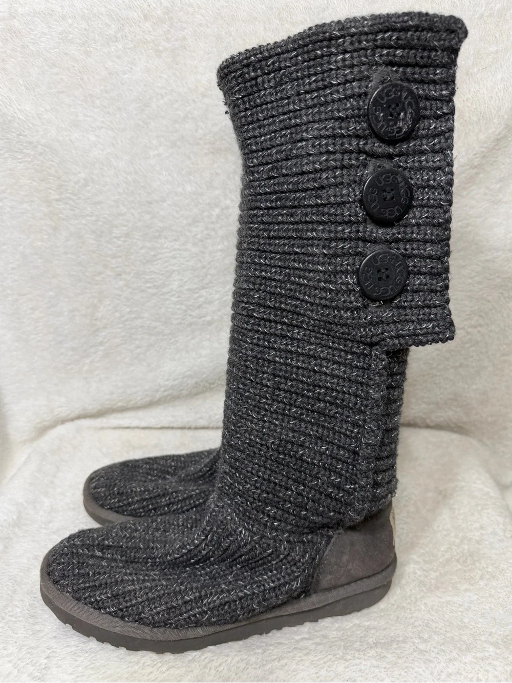 Ugg Australia Cardy Boot Sweater Boots Button Detail 1876 Gray Size 8
